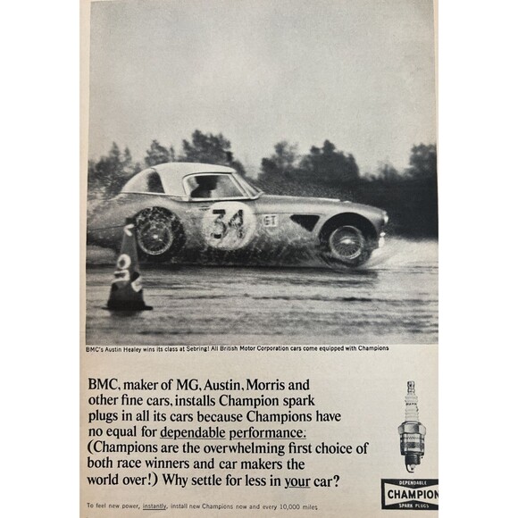 1965 Champion Spark Plugs - Lot Of 2 Racing Ads - Austin Healey, Lotus Formula 1 - Picture 1 of 1